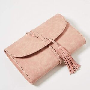 Anthropology Warm Pink Suede Leather Crossbody Pink Tassel Purse NWOT